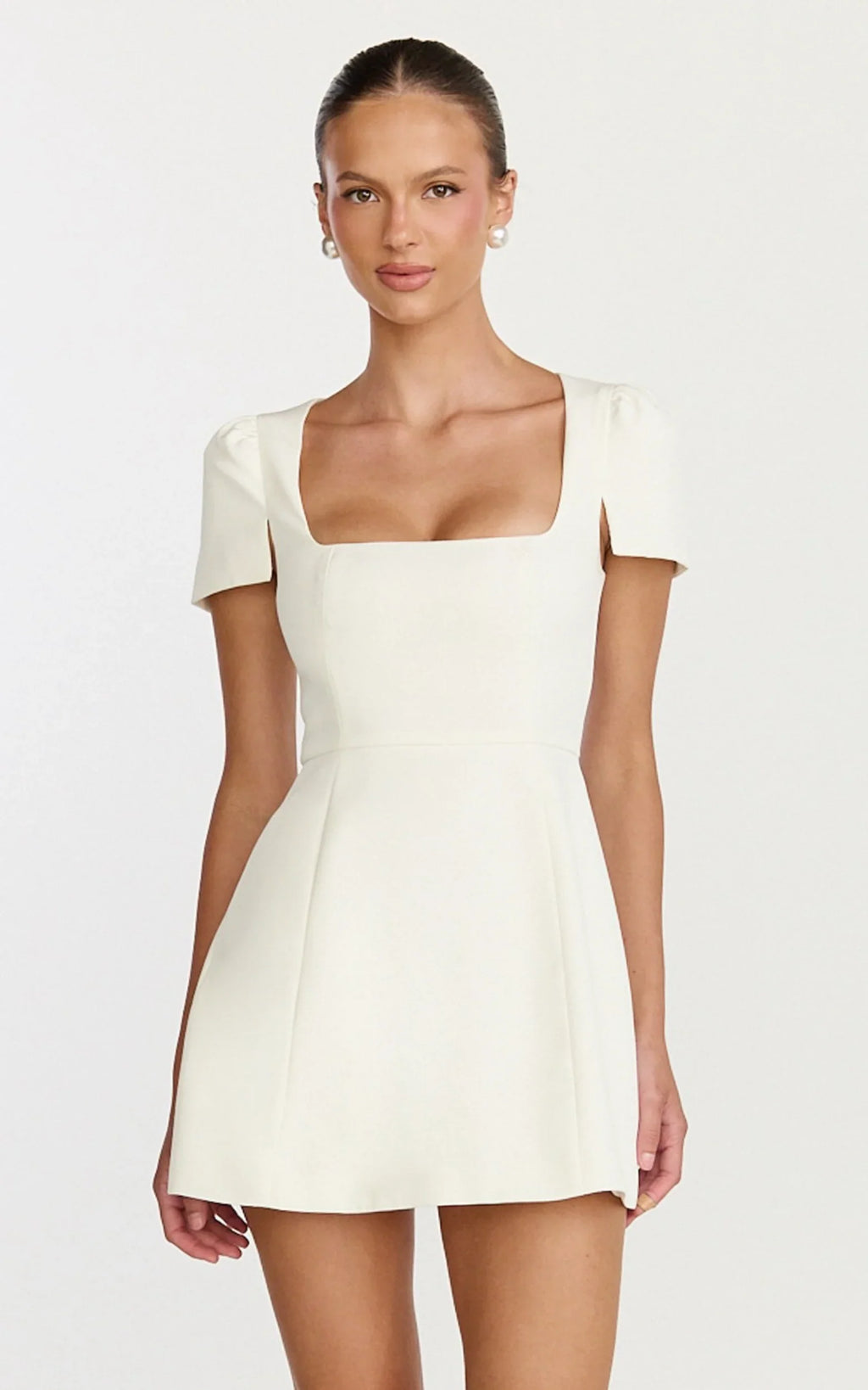 Zinnia Mini Dress - Square Neck Tulip Dress in White