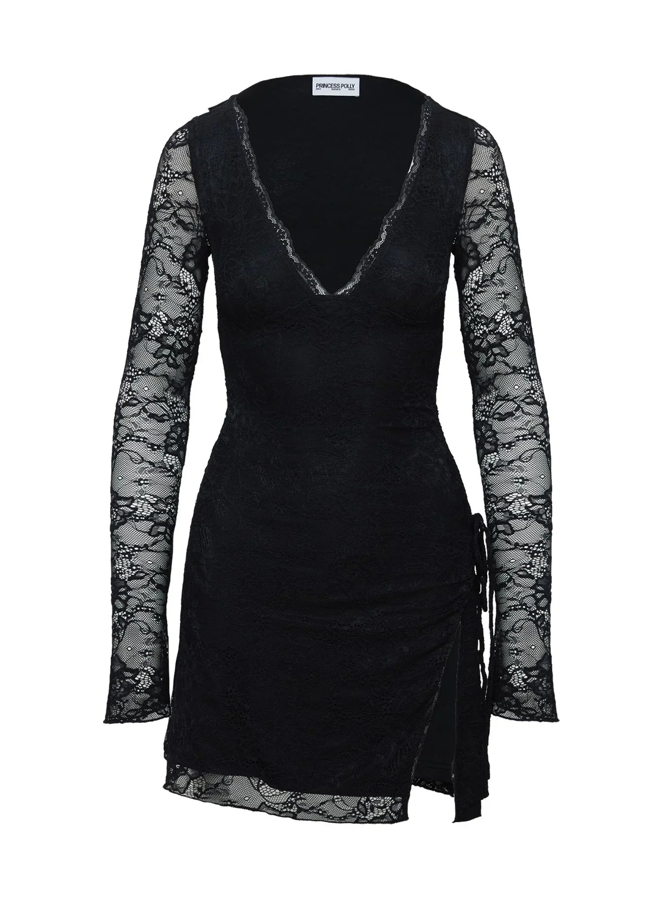 Airabella Long Sleeve Lace Mini Dress Black Petite