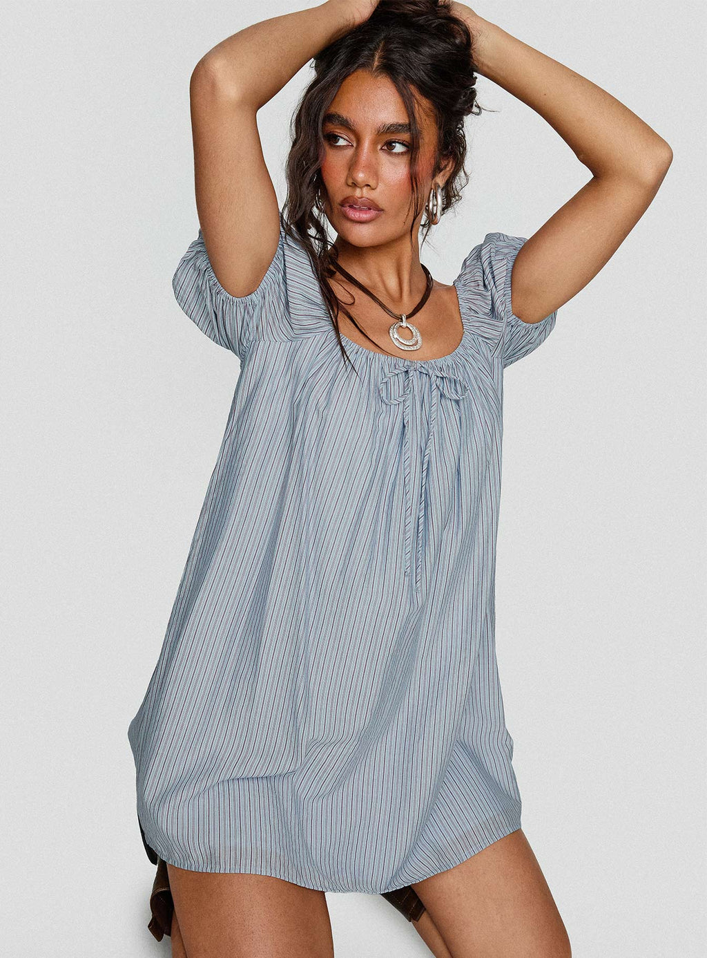Wayfaire Smock Mini Dress Blue Stripe