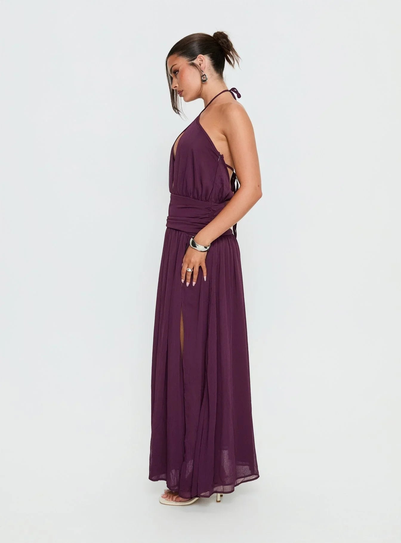 Catherina Blouson Halter Maxi Dress Deep Purple