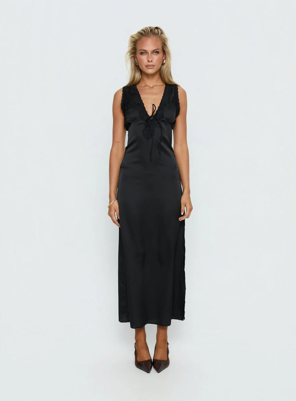 Kasalie Lace Trim Maxi Dress Black