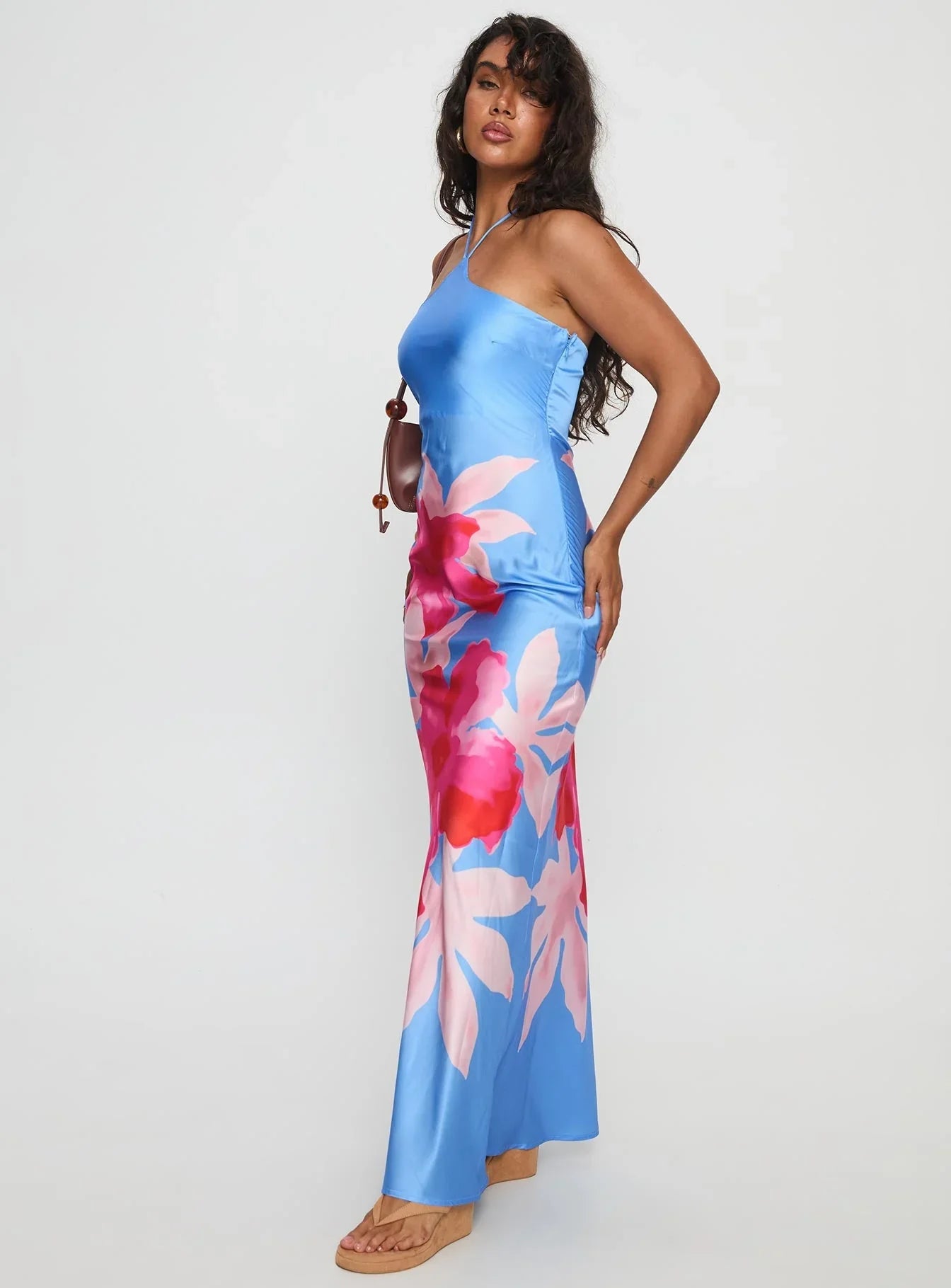 Caliyah Halter Maxi Dress Blue Floral