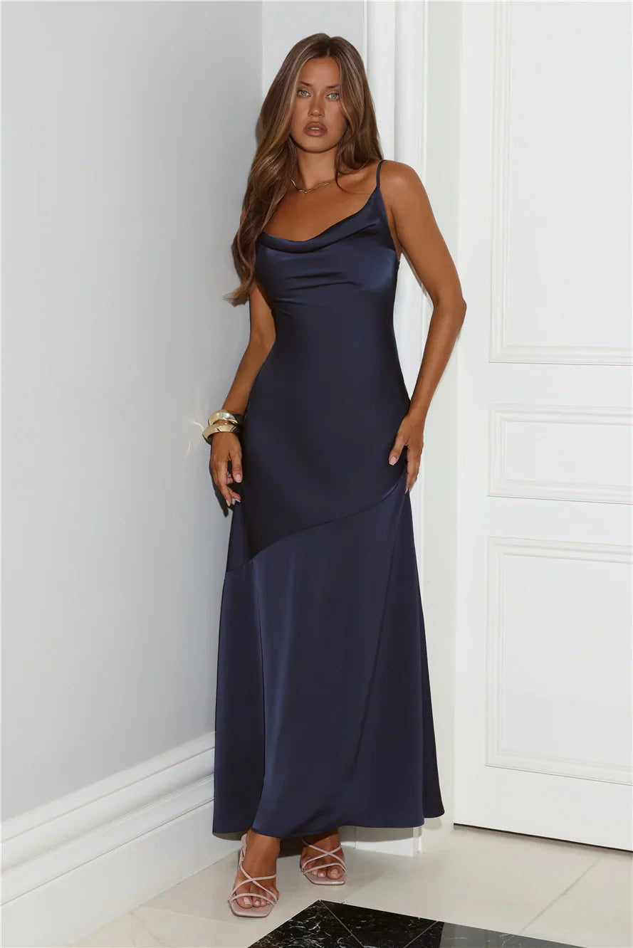 Brilliant Belle Satin Maxi Dress Navy
