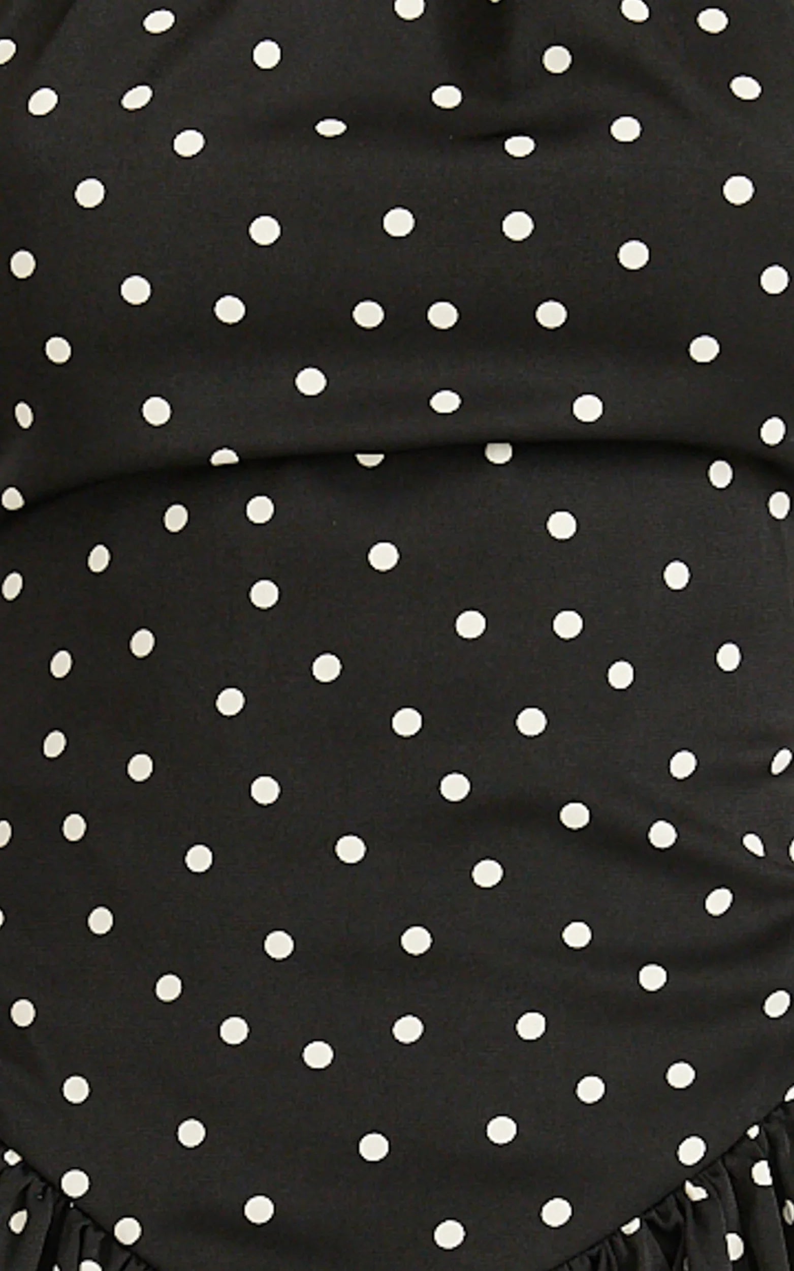 Ruby Mini Dress - Halter Neck Tie Drop V Waist  Gathered Dress in Black Polka Dot Print
