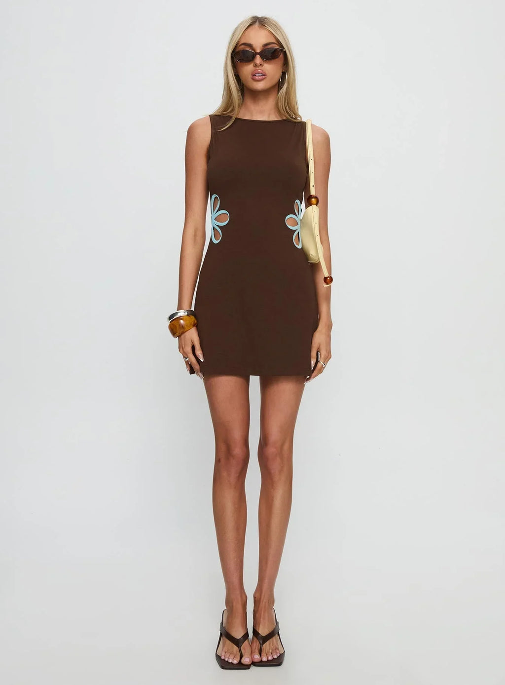 Shelbi Keyhole Boatneck Mini Dress Brown / Blue