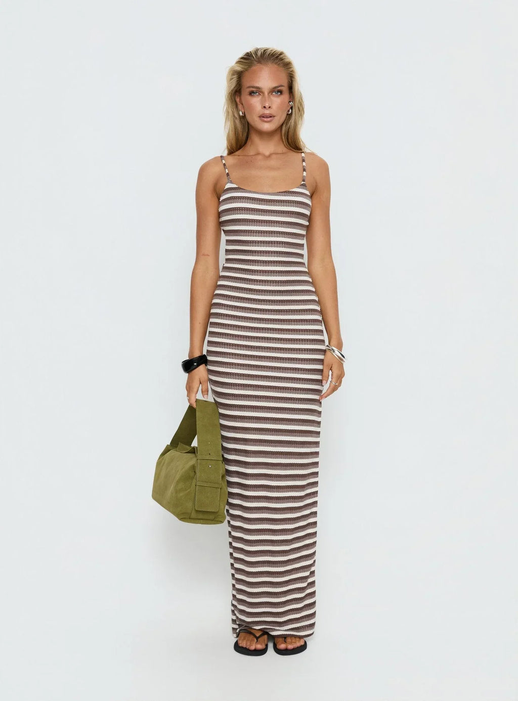 Elestria Maxi Dress Brown Stripe