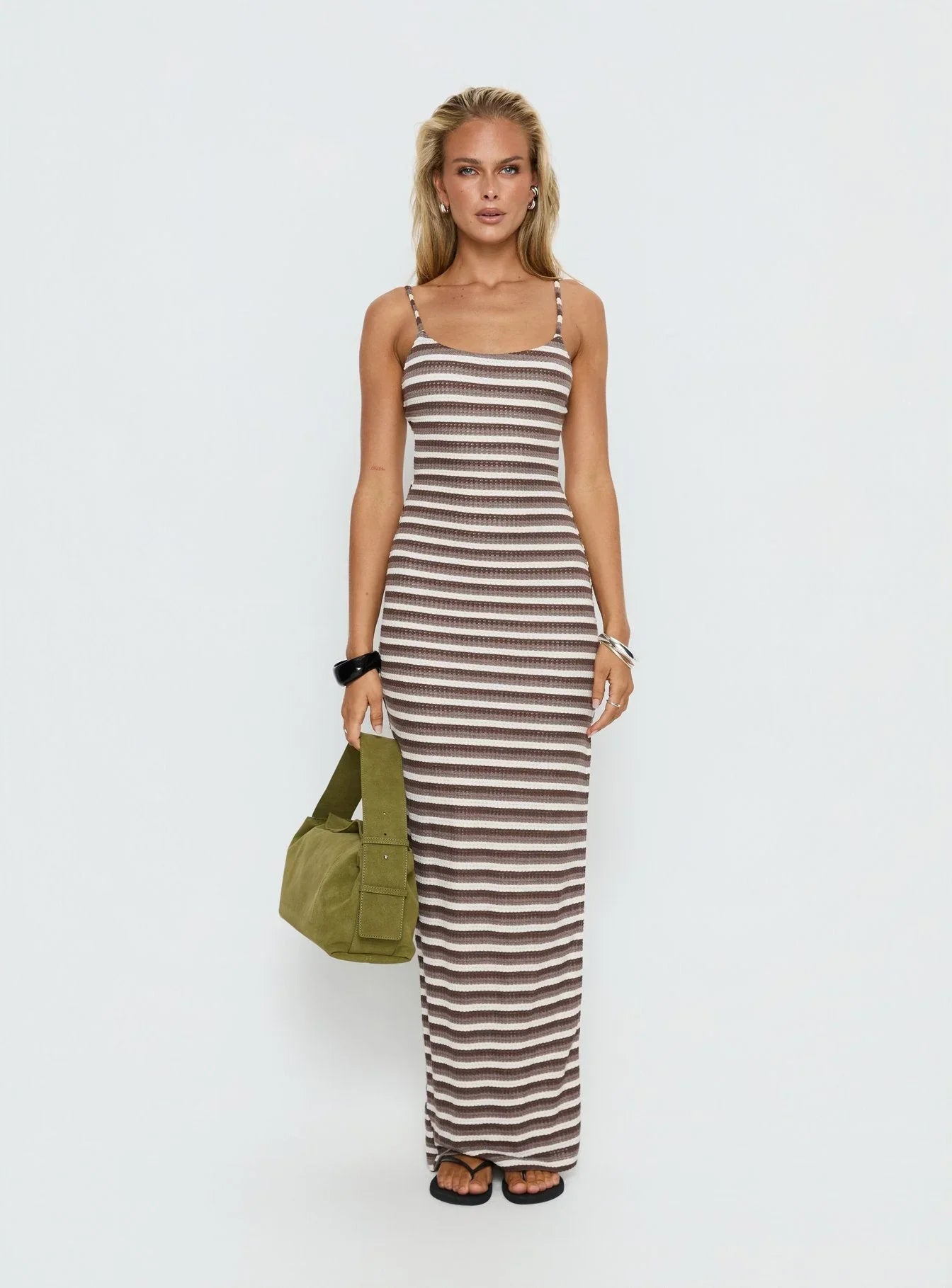 Elestria Maxi Dress Brown Stripe