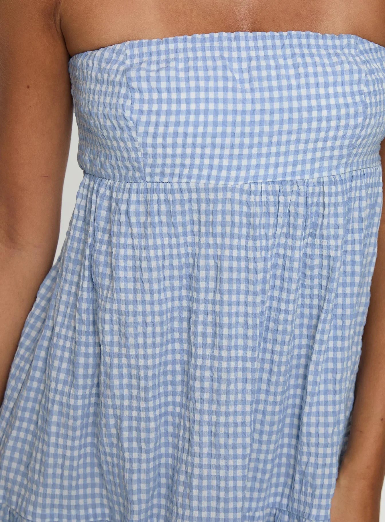 Wynnie Strapless Maxi Dress Blue Check