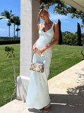 Baley Satin Bias Cut Frill Maxi Dress Blue
